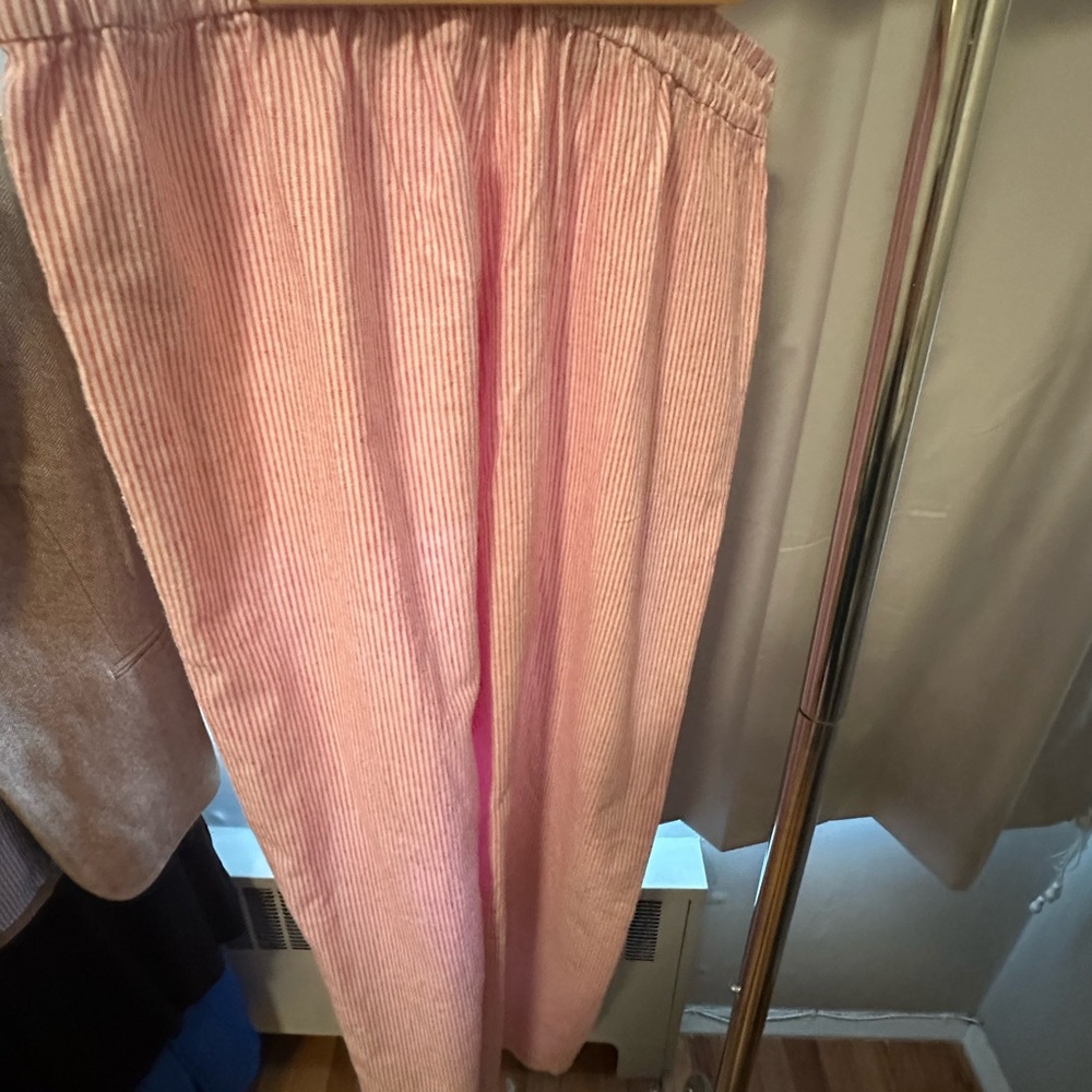 J. Crew Linen-Blend Pink Slim Wide Leg Striped Pants NWT 10Tall